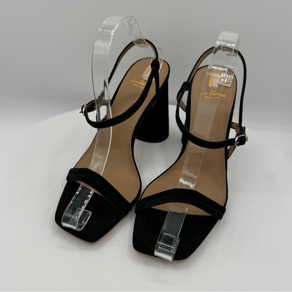 Sam Edelman Kit Suede Block Heel Slingback Sandals Size 9 Color‎ Black NEW